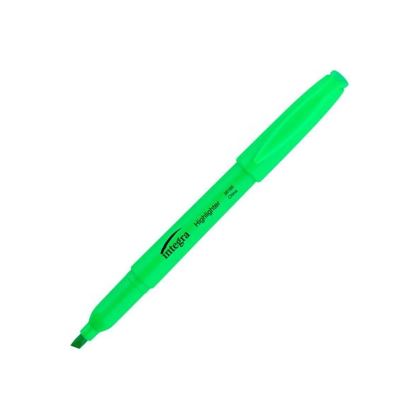 Integra Integra Pen Style Highlighter, Chisel Tip, Fluorescent Green Ink, Dozen 36185 - main